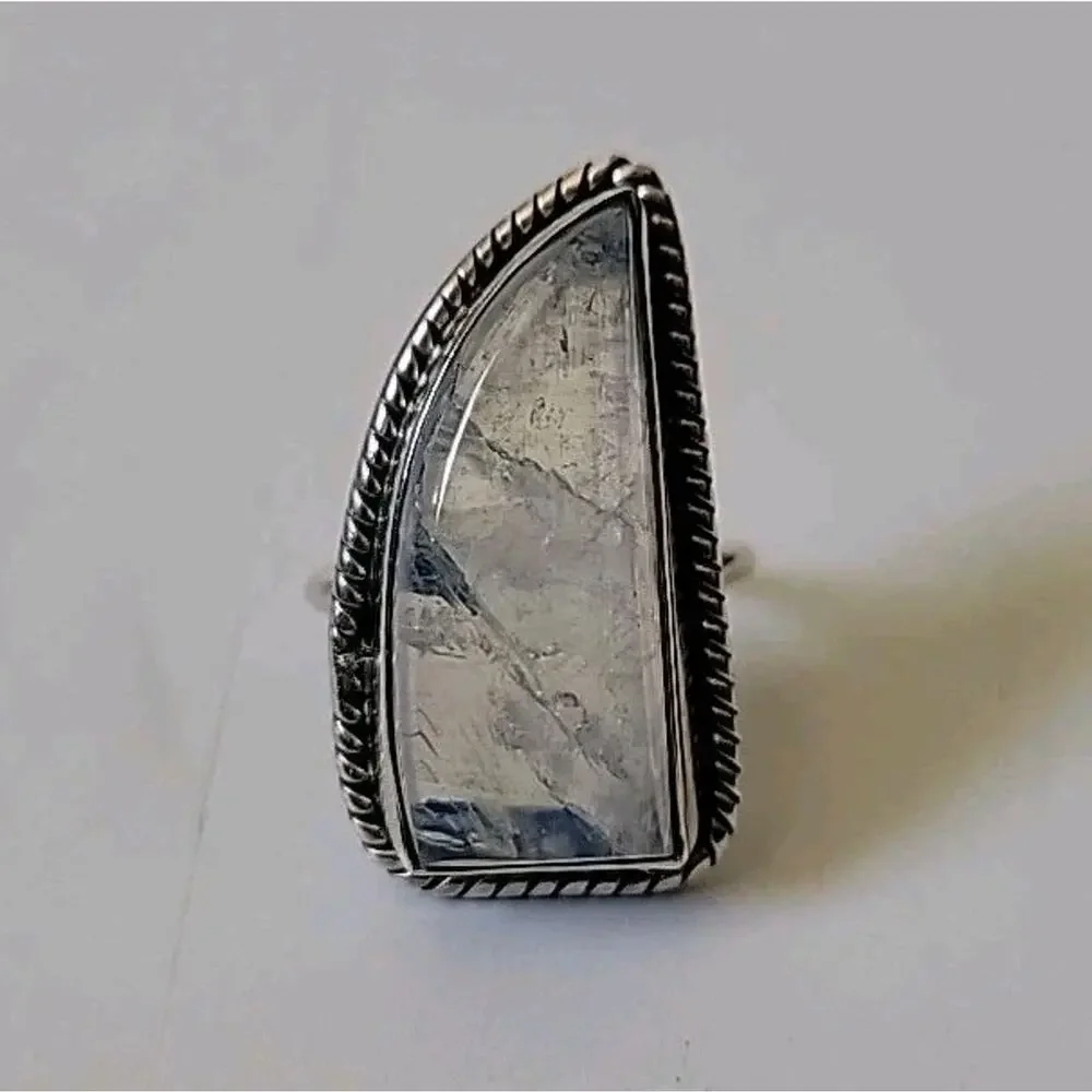 Sterling Silver Moonstone Cocktail Pinky‎ Ring 4.75 Feldspar Intuition Spiritual